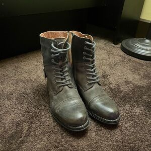 Women’s Grey Leather Combat Boots